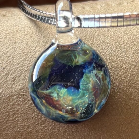 Hand Crafted Jewelry - Glass Galaxy Pendant Necklace Sterling
